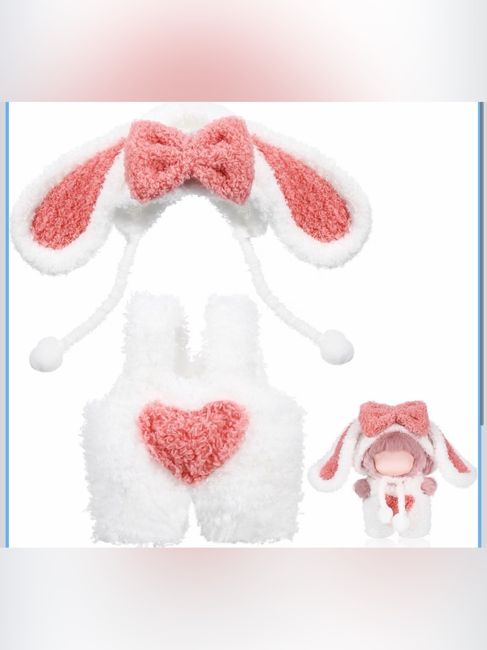 Plush Bunny Costume labubu - White and Coral Pink
